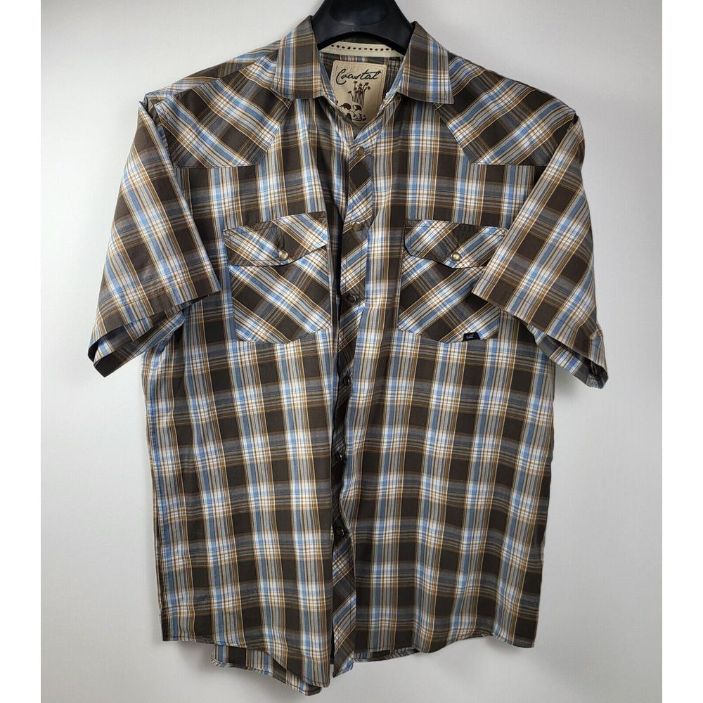 Coastal Mens Collared‎ Casual Shirt Size XXLarge Snap Brown Short Sleeve